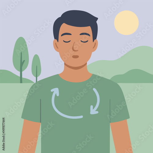 Illustration of Breathing Techniques for Calmness in Minimalist Style Generated with Generative AI