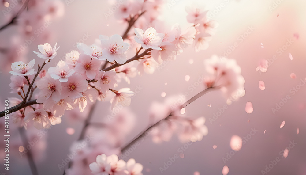 Obraz premium Cherry Blossom Branch in Naturalistic Style with Soft Pink and White Colors