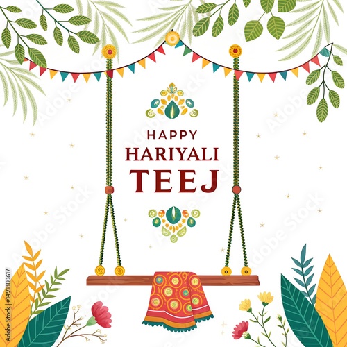 Flat teej festival celebration illustration, Hand drawn teej festival illustration, Gradient teej festival illustration,  illustration of happy hariyali teej