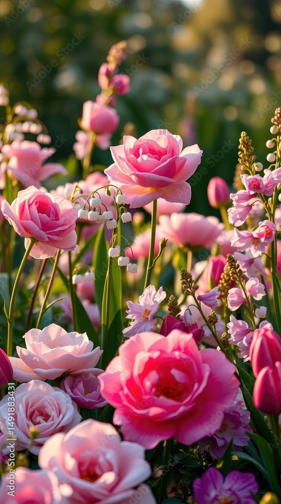 Obraz premium Pink Rose Garden: A Romantic Sunset Bloom