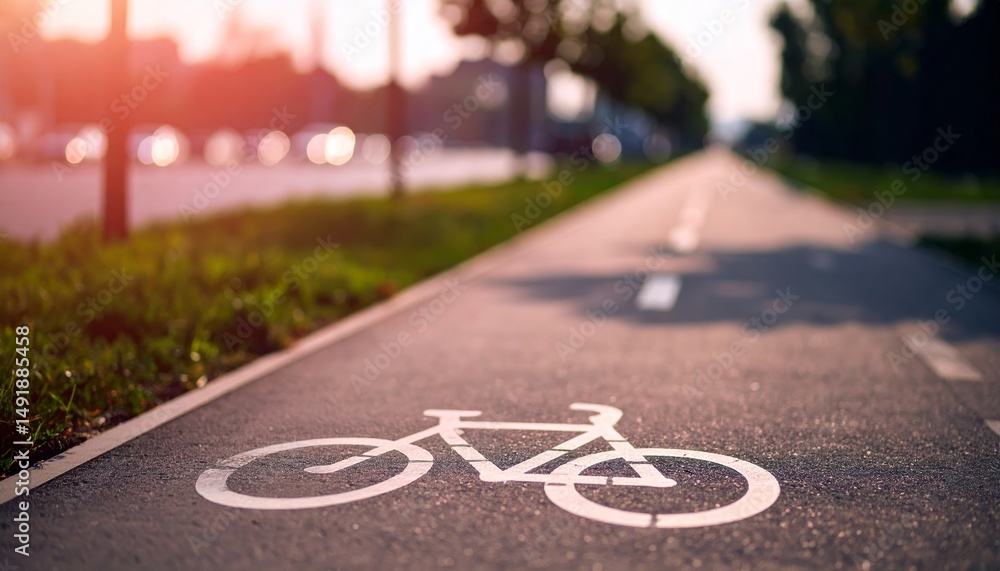 Obraz premium Bike path road surface, Bicycle lane asphalt, Road markings, Urban infrastructure