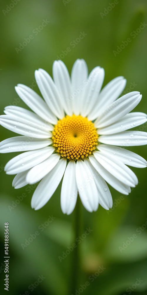 Fototapeta premium White Daisy Flower with Yellow Center on Soft Green Background - Ultra-Detailed, Bright, and Clean Floral Visual for Wellness, Eco Lifestyle, or Natural Product Branding