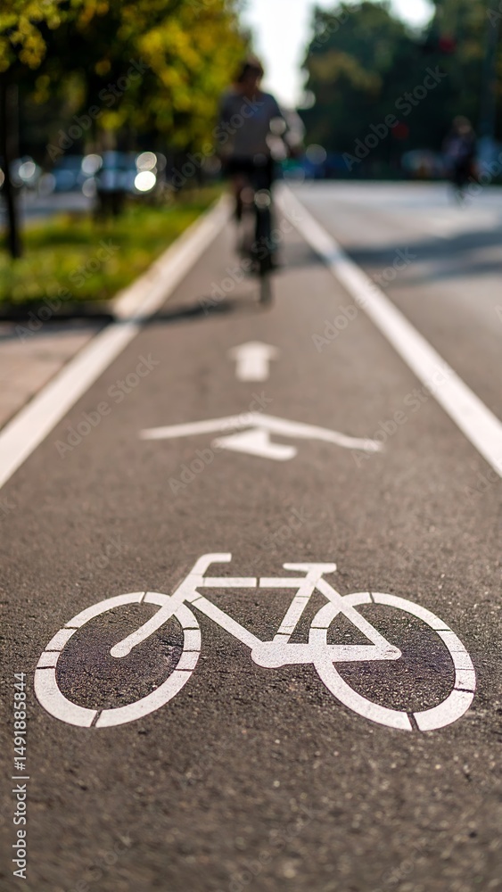 Obraz premium Bike path road surface, Bicycle lane asphalt, Road markings, Urban infrastructure