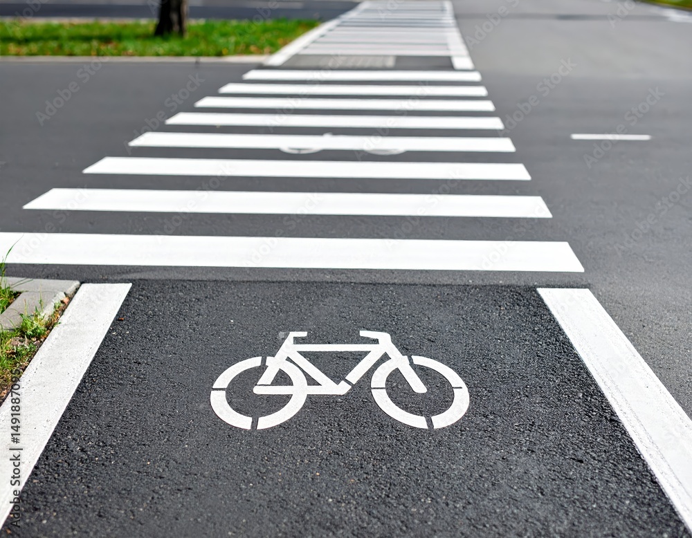Obraz premium Bike path road surface, Bicycle lane asphalt, Road markings, Urban infrastructure
