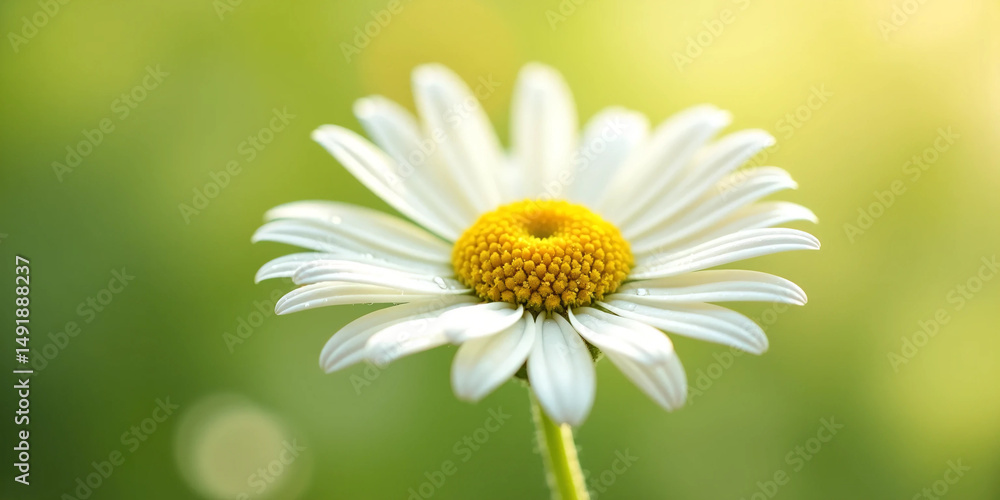 Obraz premium White Daisy Flower with Yellow Center on Soft Green Background - Ultra-Detailed, Bright, and Clean Floral Visual for Wellness, Eco Lifestyle, or Natural Product Branding