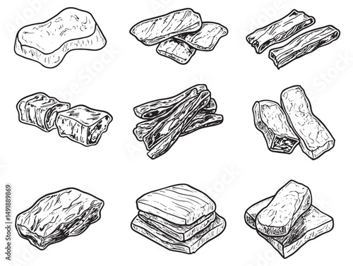 Outline Style Beef Jerky Food Line Art Vector Graphic