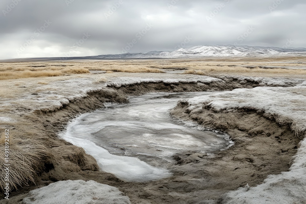 Fototapeta premium Frozen stream in a wintery landscape