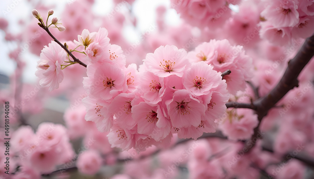 Obraz premium beautiful soft sweet pink cherry blossoms flower or sakura bloomimg on the tree branch.