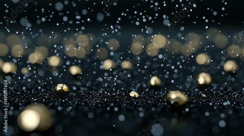 Glittering Background with Gold Particles and Soft Bokeh Effect on Dark Surface