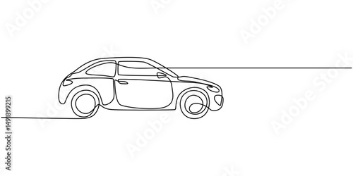 Abstract small car continuous one line drawing style. Minimalist black linear sketch isolated on white background, Continuous line drawing of modern car, Vehicle car auto vector icon. One line outline