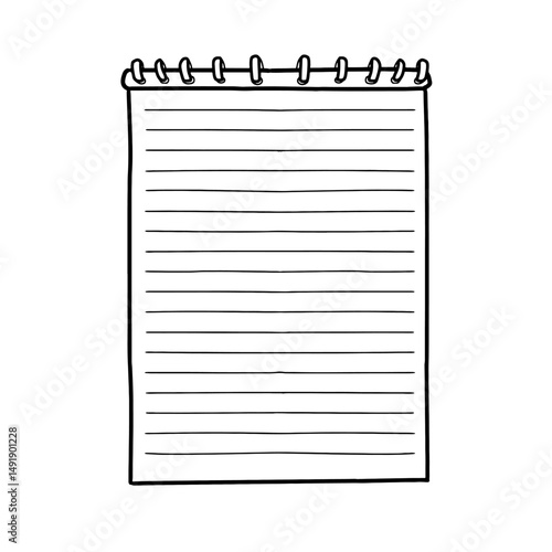 Hand drawn notepad vector Illustration. Simple notebook line art. Sketch style lined paper graphic. Clip art. Notepad with clear page