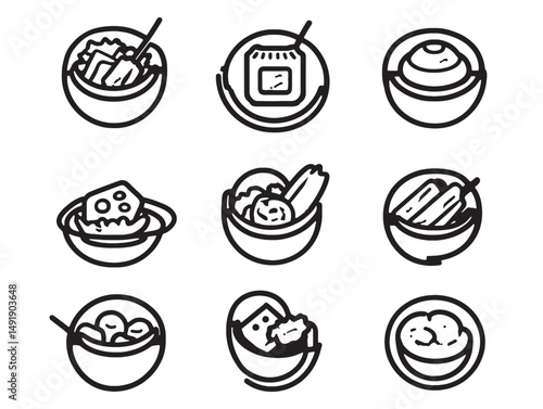 Traditional Korean Bibimbap Delicious Food Line Art Illustration
