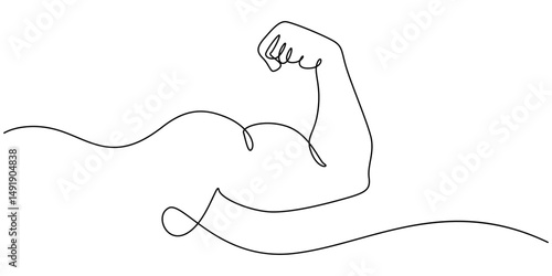 Arm shows bicep fist. Continuous one line vector, shows bicep continuous one line vector drawing, Man shows bicep fist hand continuous line drawing. Fitness and gym concept. minimal style.