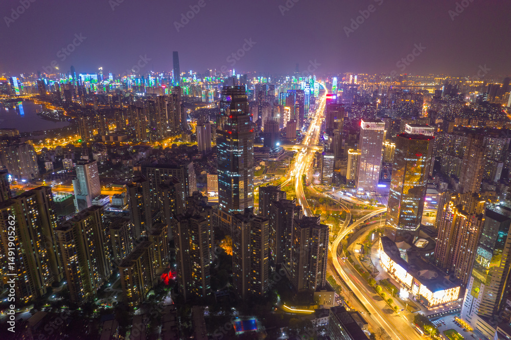 Fototapeta premium Aerial view of Wuhan city .Panoramic skyline and buildings beside yangtze river.