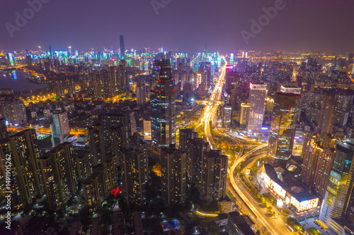 Wallpaper Mural Aerial view of  Wuhan city .Panoramic skyline and buildings beside yangtze river. Torontodigital.ca