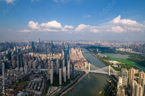 Wallpaper Mural Aerial view of Wuhan skyline and Yangtze river with supertall skyscraper under construction in Wuhan Hubei China. Torontodigital.ca