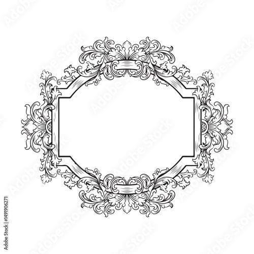 vintage baroque frame with floral ornament engraving illustration art