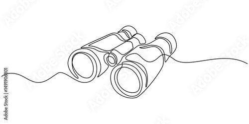 Binoculars continuous one line drawing. Time clock symbol, Binocular continuous single line drawing. Vector illustration, Binoculars Line Icon, Military concept vector illustration, minimal line.