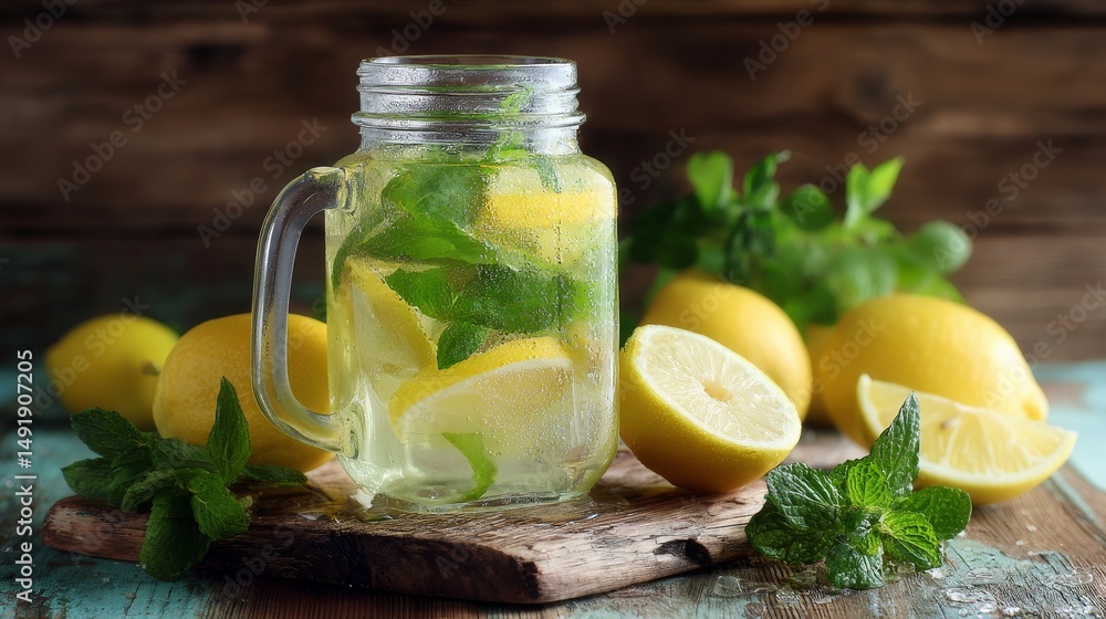 Refreshing homemade lemonade with mint in a mason jar perfect summer drink recipe ideas Refreshing homemade lemonade with mint in a mason jar perfect summer drink recipe ideas