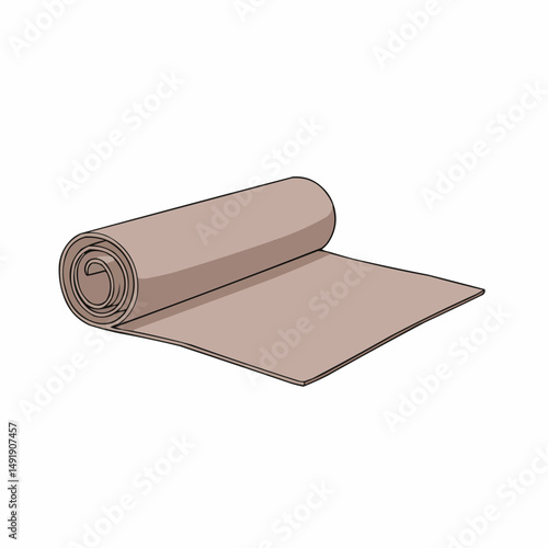 Cartoon roll of pale tan fabric or material against a bright white background