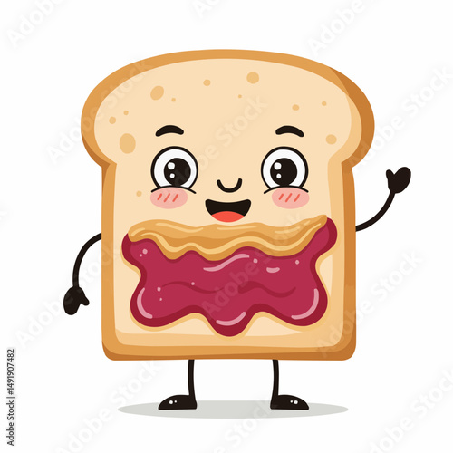 Cute toast slice with face, peanut butter and jelly visible at the bottom