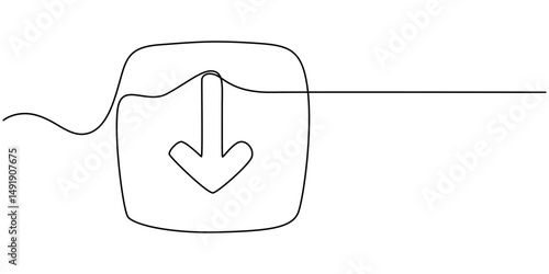 Single line drawing illustration of download sign, Download icon line continuous drawing vector. One line Download icon vector background, Continuous one line drawing of download sign phone, laptop.