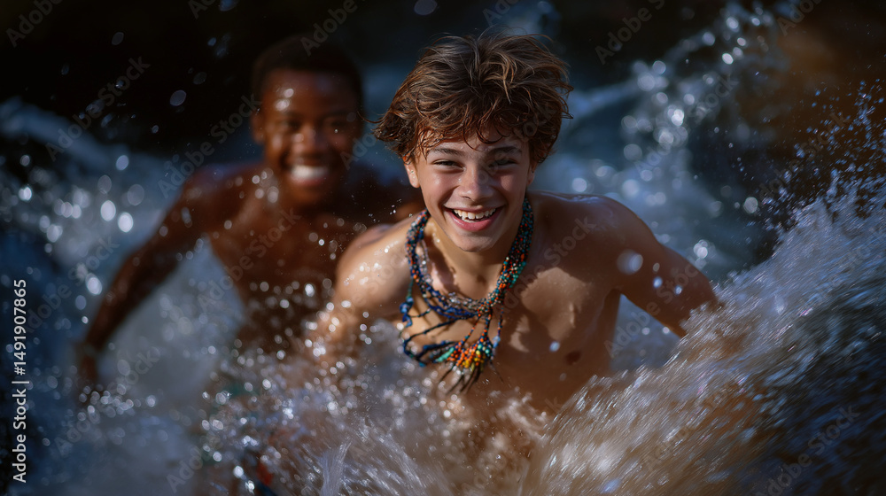 Obraz premium A surprise splash between friends during a fun moment