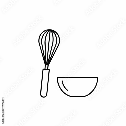 Graphic rendering of a whisk for cooking, done in black outlines