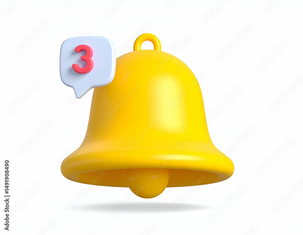 Yellow bell notification icon with three unread messages Yellow bell notification icon with three unread messages
