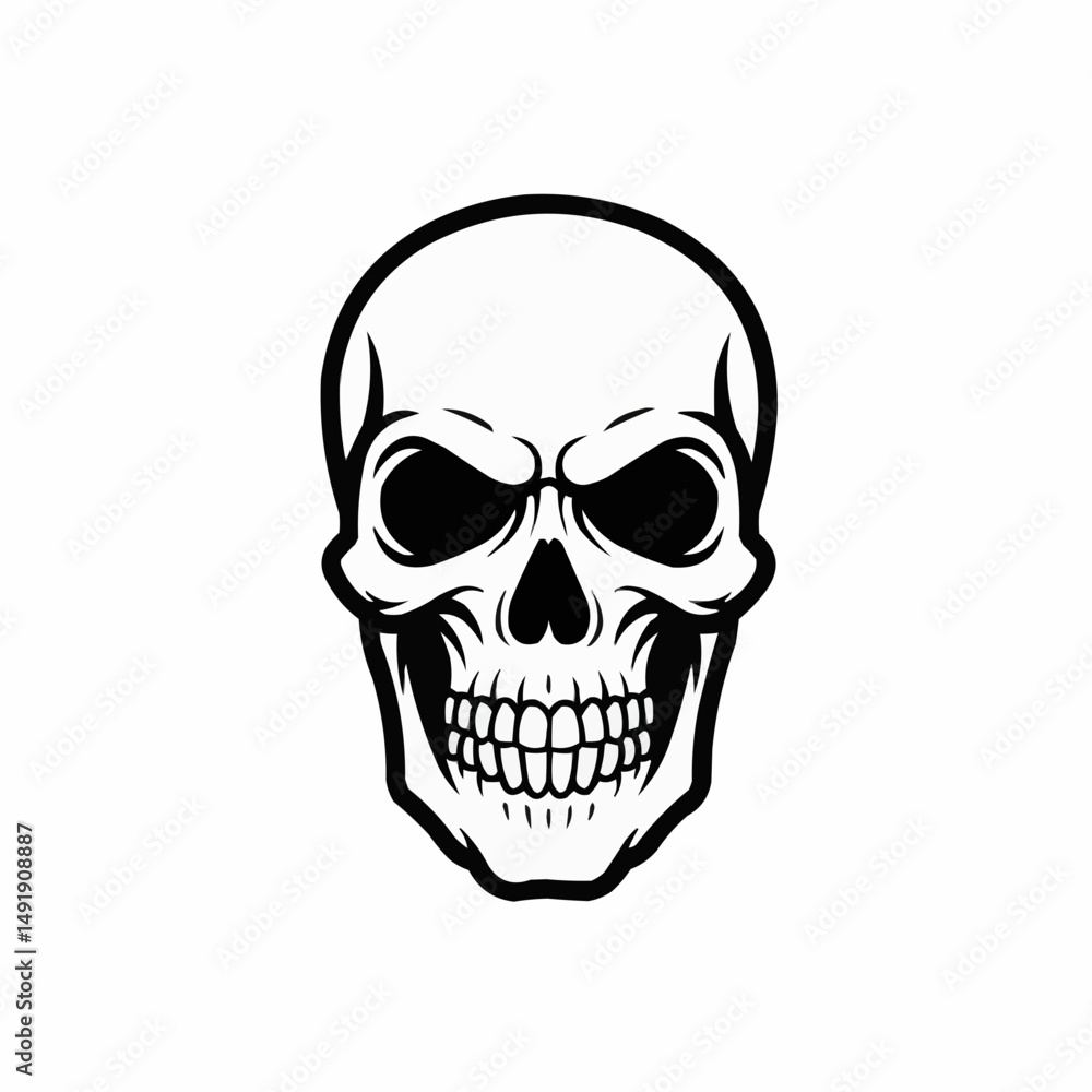 Black skull illustration on a white background. Sharp. Menacing Black skull illustration on a white background. Sharp. Menacing