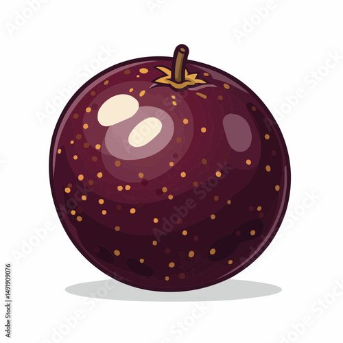A half portion of a stylized passion fruit with the stem