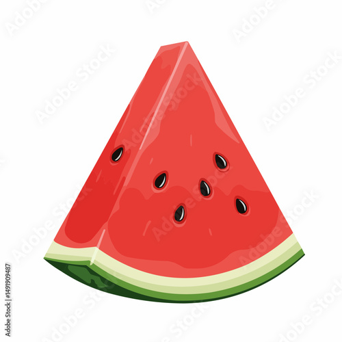 Juicy slice of watermelon, red and refreshing with black seeds isolated on white