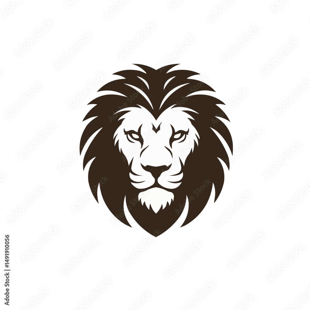 Lion's intense gaze, majestic mane, rich brown hues, minimal yet striking design Lion's intense gaze, majestic mane, rich brown hues, minimal yet striking design