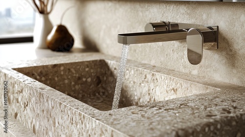 Modern bathroom sink with flowing water