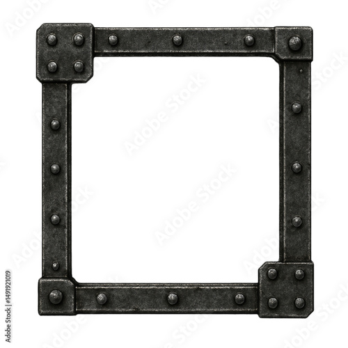 Metal frame industrial square rivet black grunge border isolated empty construction