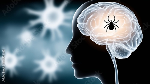 Silhouette of human with brain infected with tick-borne encephalitis concept