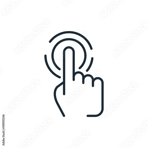 Touch contact. Visual interactive control. Touch, press the button. Vector linear illustration icon isolated on white background.