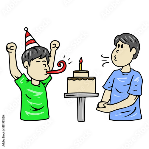 Cartoon Illustration of Birthday Party Celebration