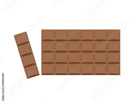 bar of chocolate with one broken piece on white background
