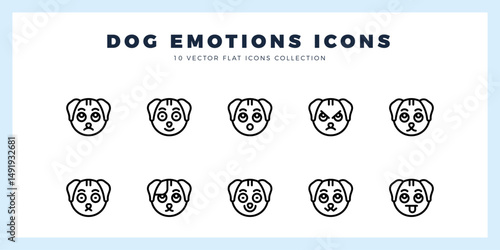 10 Dog Emoticon Lineal icon pack. vector illustration.