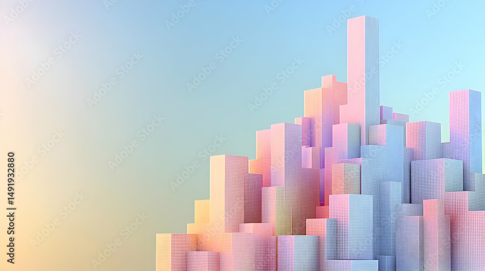 Fototapeta premium Colorful Geometric Cityscape With Pastel Buildings