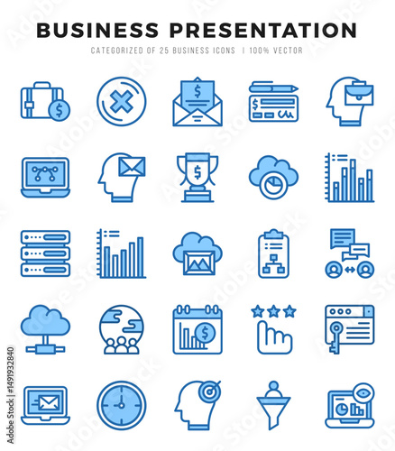 Business Presentation Icons bundle. Two Color style Icons. Vector illustration.