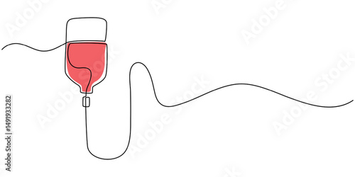 One continuous line drawing of infusion bag . Single line of iv bag vector illustration, Continuous one line drawing of iv bag - medical equiptment. blood medical bag, iv bag, Medicine, clinic and pro