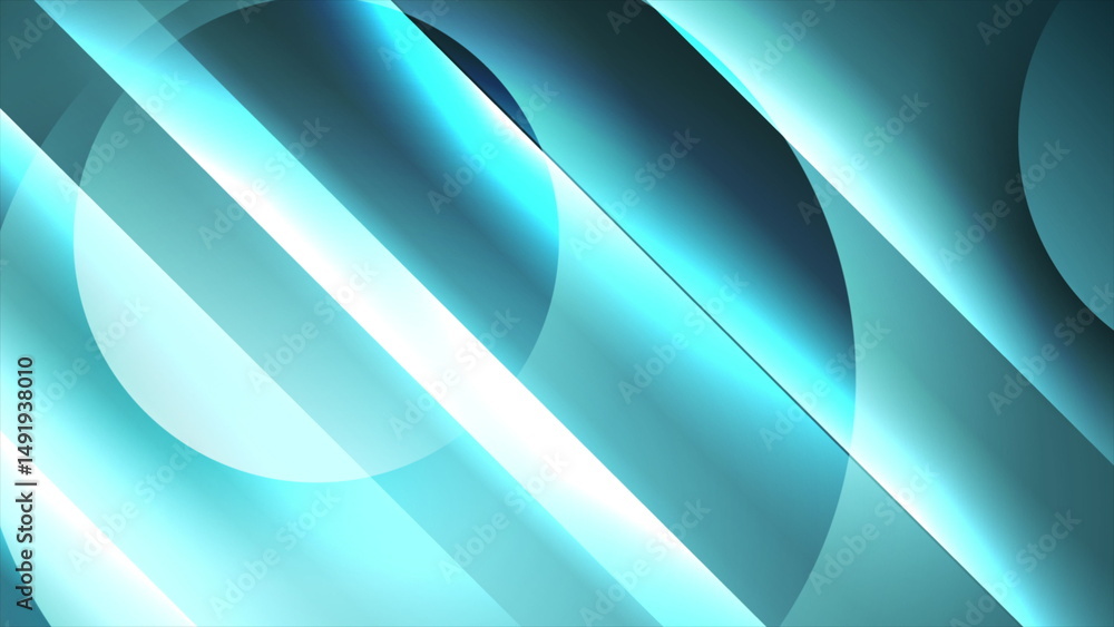 Fototapeta premium Blue glowing abstract geometric background with glossy circles and stripes