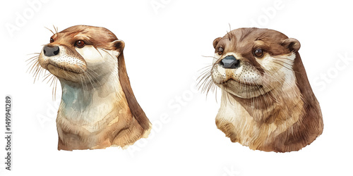 otter head watercolor vector illustration