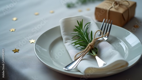 Elegant Christmas Table Setting with Rosemary Decor