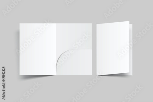 A4 paper with Single Pocket Folder, open leaflet, bifold mockup isolated on background. Blank folder paper template for business presentation document, flyer, catalogue, advertising or creative work
