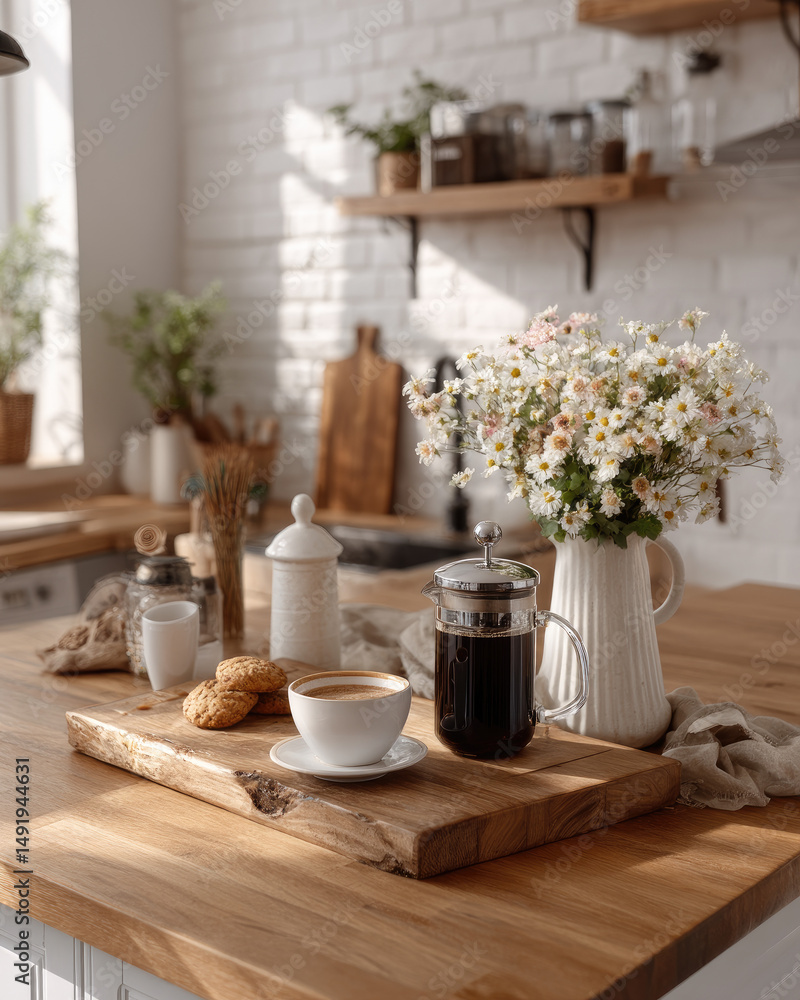 Trendy home coffee bar setup within a compact kitchen space perfect for lifestyle blogs and cozy apartment decor Trendy home coffee bar setup within a compact kitchen space perfect for lifestyle blogs and cozy apartment decor