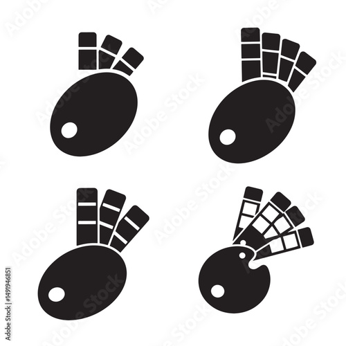 Artistic palette and color swatches set of black silhouette icons for design and creative projects