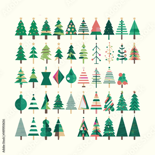 Colorful Christmas Tree Pattern Icons